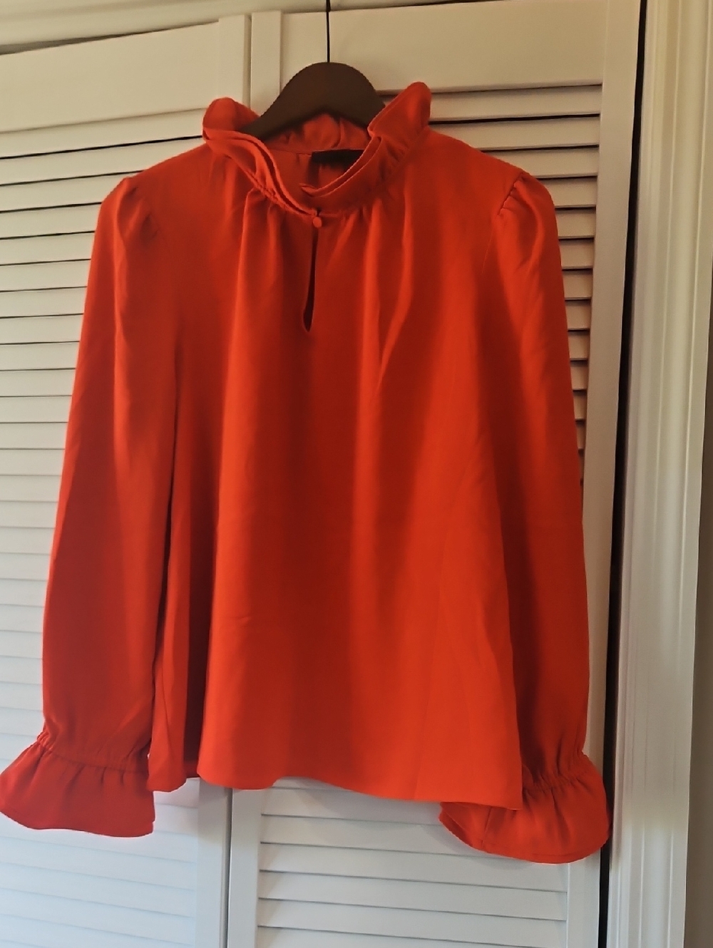 Women's Ruffle Neck Long Sleeve Blouse - Orange J.Crew